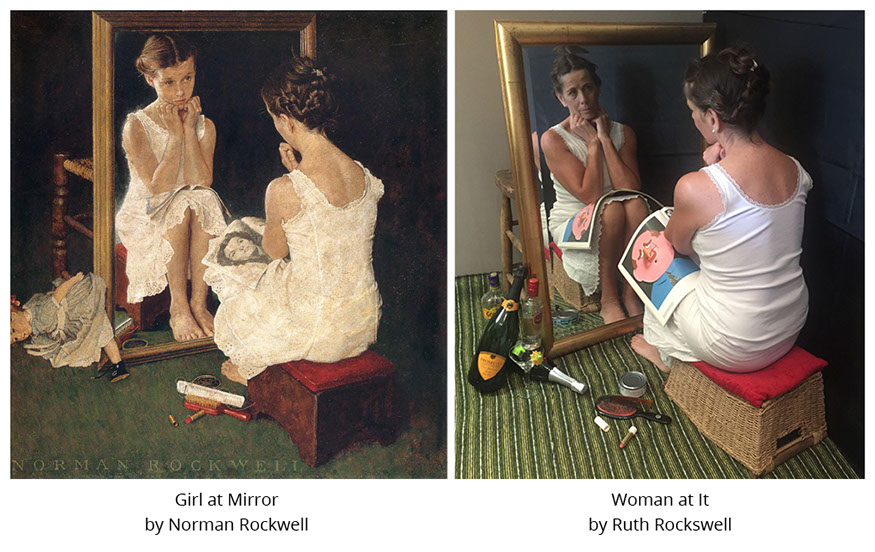 Girl at Mirror by Norman Rockwell. Girl at It by Ruth Rockswell. #all4won #abdnartmuseums #gettymuseumchallenge