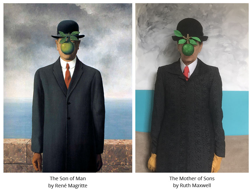 The Son of Man by Rene Magritte. The Mother of Sons by Ruth Maxwell. #all4won #abdnartmuseums