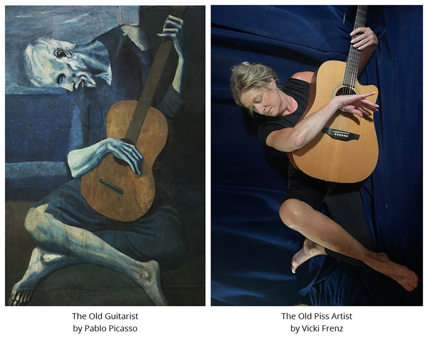 The Old Guitarist by Pablo Picasso The Old Piss Artist by Vicki Frenz #all4won #abdnartmuseums #gettymuseumchallenge