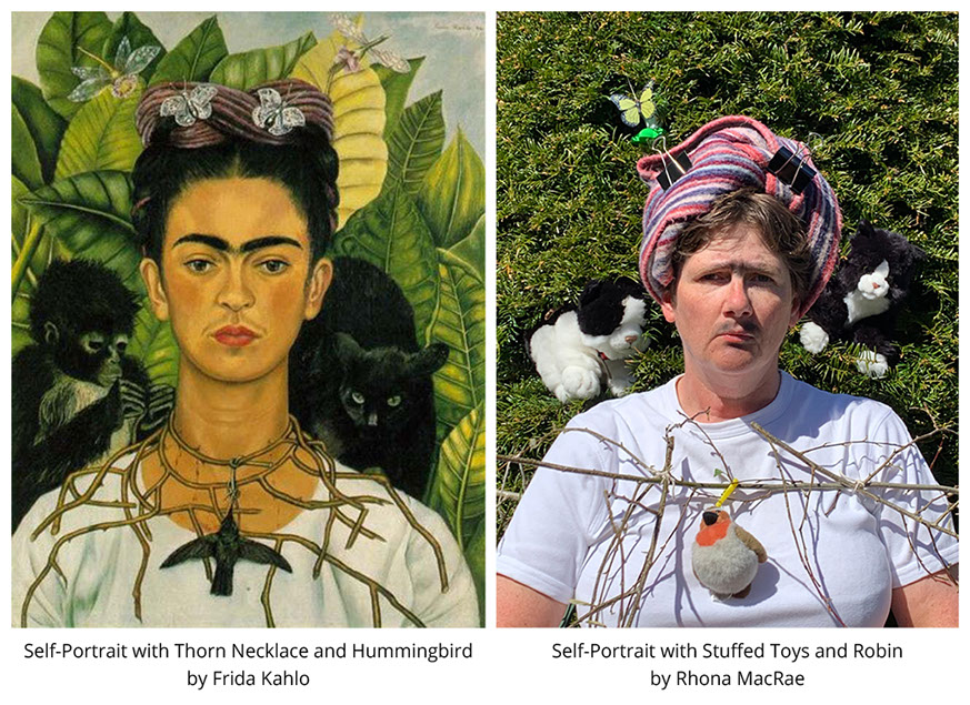 Self-Portrait with Thorn Necklace and Hummingbird by Frida Kahlo Self-Portrait with Stuffed Toys&nbsp; #all4won #abdnartmuseums #gettymuseumchallenge