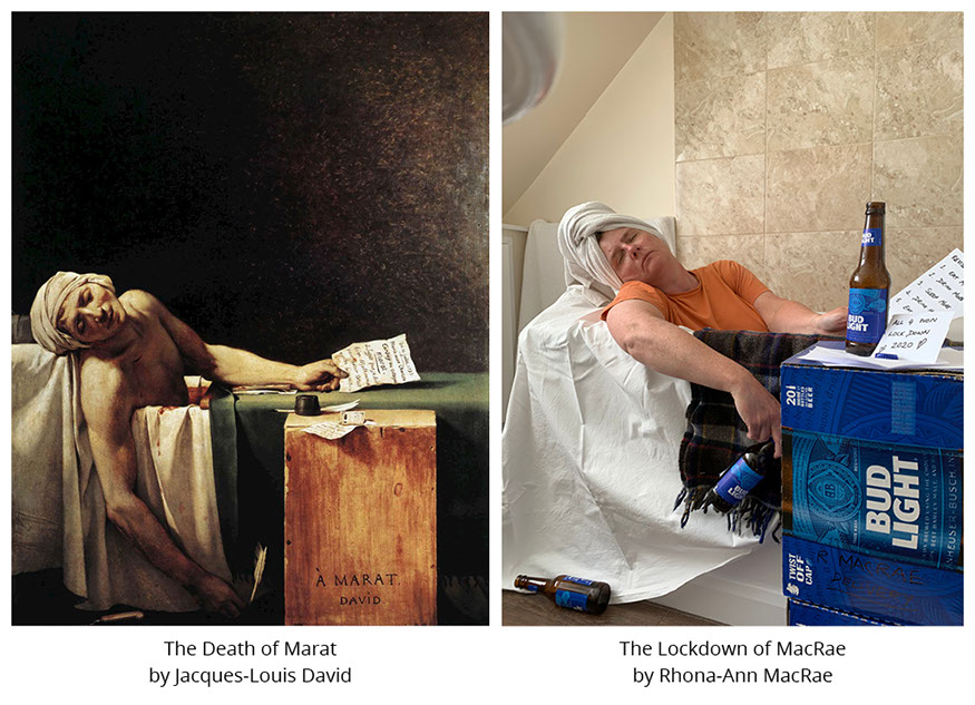 The Death of Marat by Jacques-Louis David The Lockdown of MacRae by Rhona-Ann MacRae #all4won #abdnartmuseums #gettymuseumchallenge